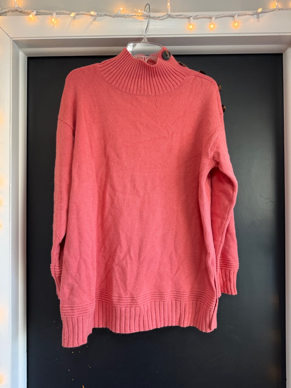 Anthropologie Coral Button-Shoulder Turtleneck Sweater